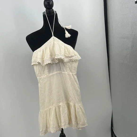 Urban Outfitters Dress off white Cream Halter Neck Ruffle size small - Picture 2 of 7
